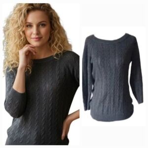 Cotton Blend Cable Knit Sweater, American Eagle Outfitters, 3/4 Sleeves, SMALL